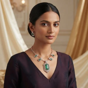 Exquisite Emerald and Diamond Necklace and Earring Set Gallery View