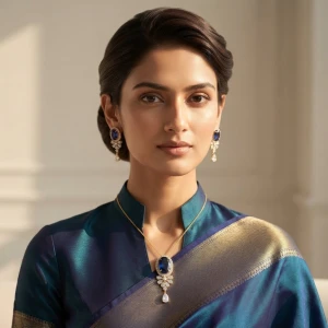 Royal Blue Sapphire and Diamond Pendant & Earring Set Gallery View