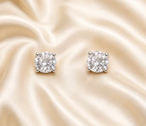 Elegant Round-Cut Diamond Stud Earrings for Women Main View