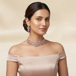 Diamond Marquise Leaf Cluster Necklace and Earrings Set Main View