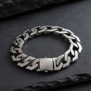 925 Sterling Silver Heavy Geometric Men's Link Bracelet Main View