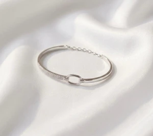 Interlocking Link Silver Bangle Main View