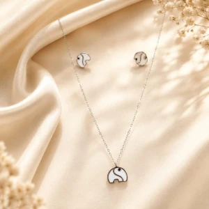 Elegant Mother-of-Pearl Elephant Pendant & Matching Stud Set Main View
