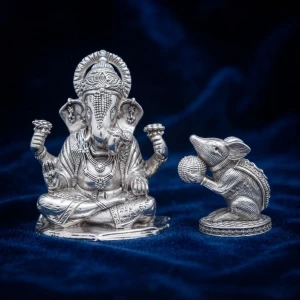 925 Silver Ganesh Ji & Mouse Idol Set Main View