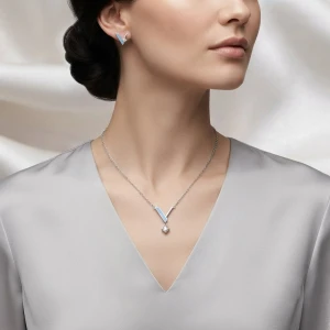 Silver Blue Enamel V-Motif Pendant & Earring Set Gallery View