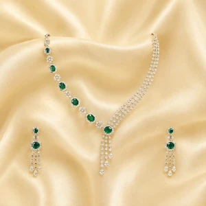 Diamond Women’s Emerald Green Half Set Necklace & Earrings Main View