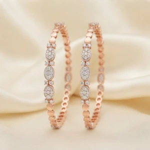 Rose Gold Oval Cluster Diamond Bangles Main View