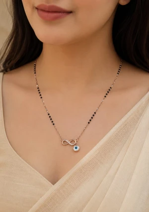Elegant Gold Women’s Mangalsutra with Infinity & Evil Eye Pendant Gallery View