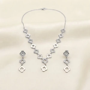 Silver Clover Necklace and Earrings Set Main View