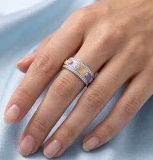 Pastel Enamel Diamond Star Band Ring Gallery View