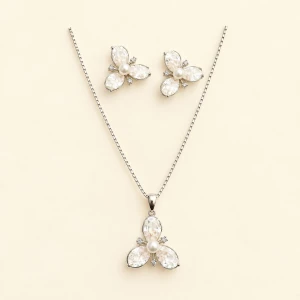 Silver Faceted Crystal & Pearl Blossom Jewelry Set Main View