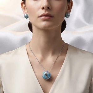 Silver Blue Enamel & Pavé Sphere Jewelry Set Gallery View