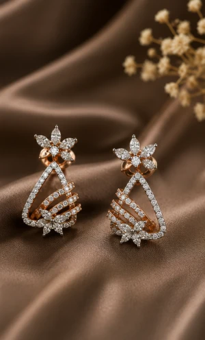 Elegant Diamond Floral Drop Earrings for Women Main View