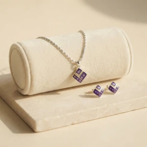 Royal Purple Geometric Silver Jewelry Set Main View