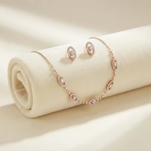 Elegant Oval Diamond Necklace and Earring Set Main View