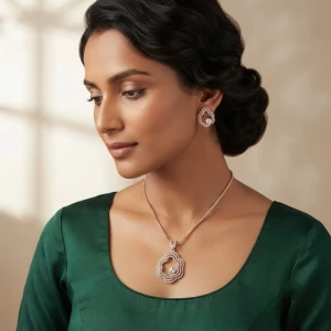 Exquisite Rose Gold Diamond Cloud Pendant and Earrings Set Main View