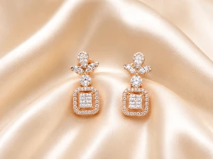 Diamond Women’s Floral Square Drop Earrings Main View