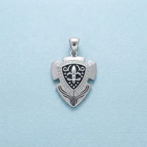 Men's Sterling Silver Fleur-de-Lis Shield Pave Pendant Gallery View