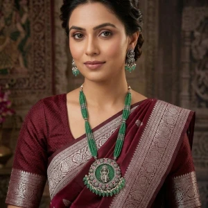 Divine Laxmi Antique Silver Emerald Bead Necklace Set Gallery View