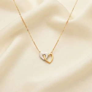 Elegant Dual Heart Gold & Silver Pendant Necklace Main View
