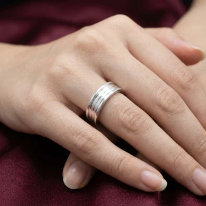 Silver Grooved Unisex Band Ring Main View