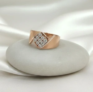 Men's Geometric Diamond Rose Gold Ring Gallery View
