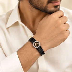 Divine Om Diamond Accent Black Watch-Link Men's Bracelet Gallery View