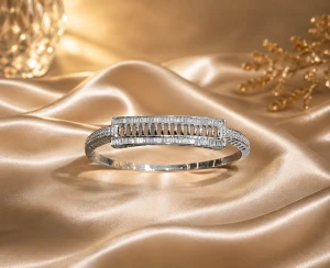 Silver 925 Diamond-Style Designer Kada Bracelet for Women Main View