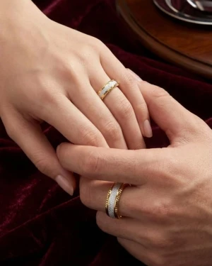 Two-Tone Diamond-Dust Gold Unisex Couple Rings Set Main View