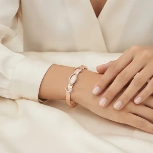 Silver Marquise Accent Pavé Cuff Bracelet Main View