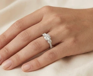 Three-Stone Pave Diamond Ring Main View