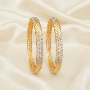 Ribbed Gold and Diamond Band Kadas Main View