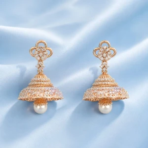 Elegant Rose Gold Finish Jhumka Earrings Main View