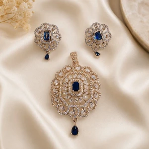 Sapphire Bloom Diamond Pendant & Earring Set Main View