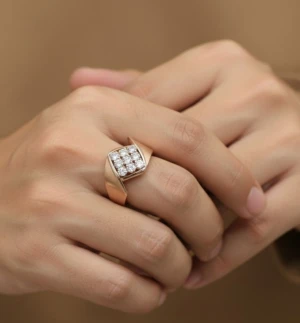 Men's Geometric Diamond Rose Gold Ring Main View