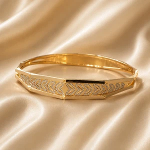 Elegant Chevron Pattern Gold Bangle Main View