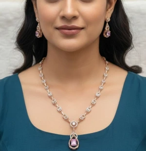 Rose Gold Diamond & Pink Gemstone Teardrop Half Set Main View