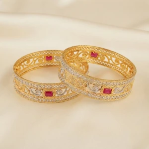 Gold Ruby Designer Bangle Set Main View