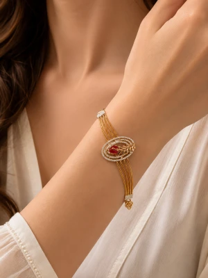 Classic Gold Ruby Floral Oval Bracelet Main View