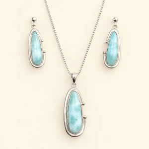 Silver Larimar Teardrop Pendant & Earrings Set Main View