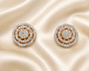 Elegant Round Diamond-Style Stud Earrings for Women – Gold Finish Main View