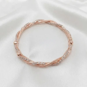 Silver Women’s Elegant Twisted Stone-Studded Kada Main View
