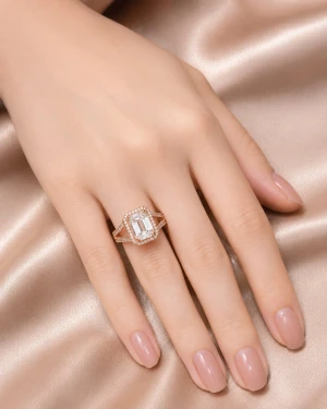 Rose Gold Emerald-Cut Diamond Ring Gallery View