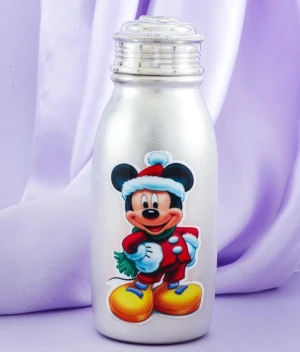 Festive Mickey Mouse Silver Water Bottle Main View