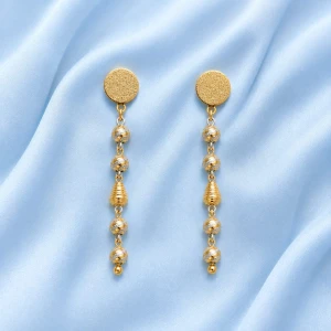 Textured Gold-Tone Beaded Drop Earrings Main View