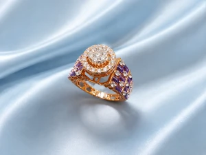 Elegant Women’s Diamond Ring with Purple Stone Accents Main View
