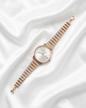 Rose Gold Women’s Elegant Stone-Set Bracelet Watch Main View