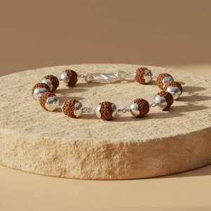 Silver-Capped Rudraksha Beaded Bracelet Main View