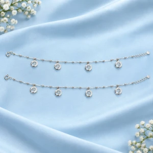 Sterling Silver CZ Charm Anklet (Payal) Gallery View