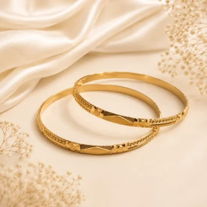 Elegant Gold Women’s Textured Designer Bangle Set Main View